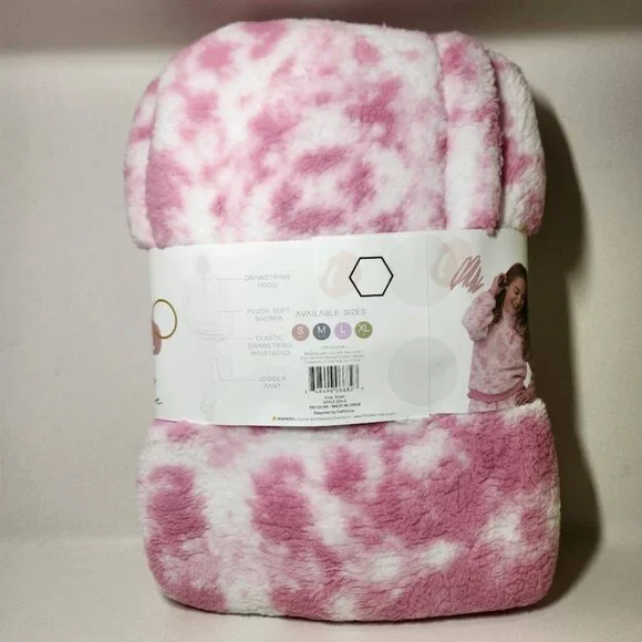 NEW Women's Pajama Gift Set PJs pajamas 2 Piece Hoodie hooded top Pants Pink Top - Picture 6 of 9